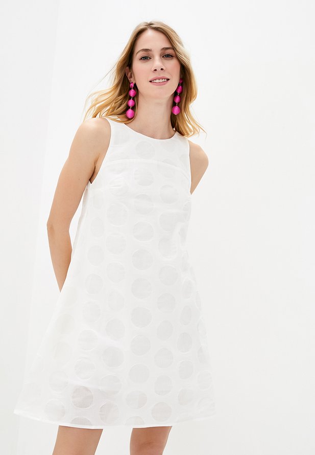 Короткое платье ORA белого цвета в прозрачный горошек., (50-52) XL