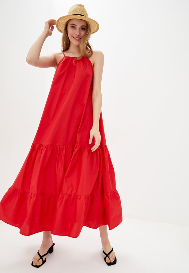 Довга вільна сукня ORA яскраво-червоного кольору., (40-42) XS