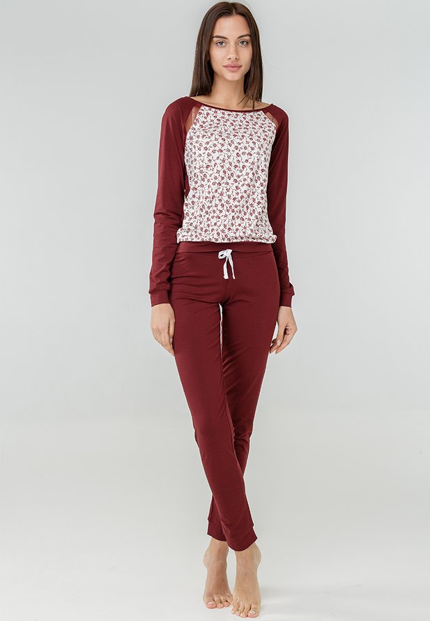 Пижама женская ORA двухцветная, бордового цвета., (50-52) XL