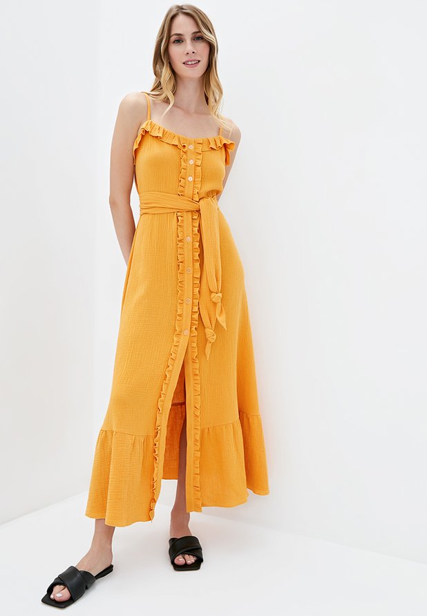 Длинное платье ORA из муслина оранжевого цвета., (40-42) XS