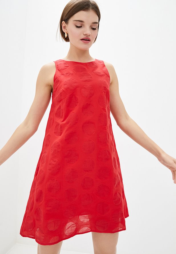 Короткое платье ORA красного цвета в прозрачный горошек., (46-48) M