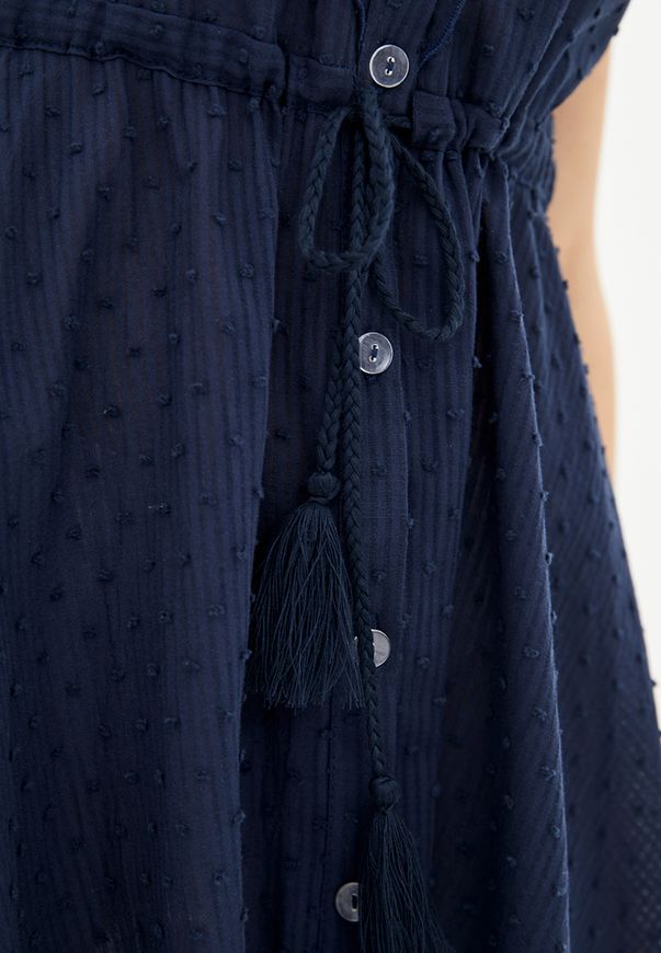 Пляжное платье ORA темно-синее в мелкий горох из фактурного хлопка, (40-42) XS