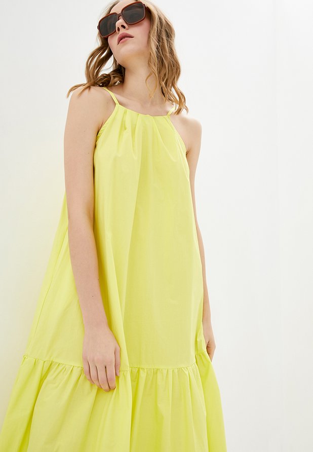 Длинное свободное платье ORA из хлопка желтого цвета., (50-52) XL