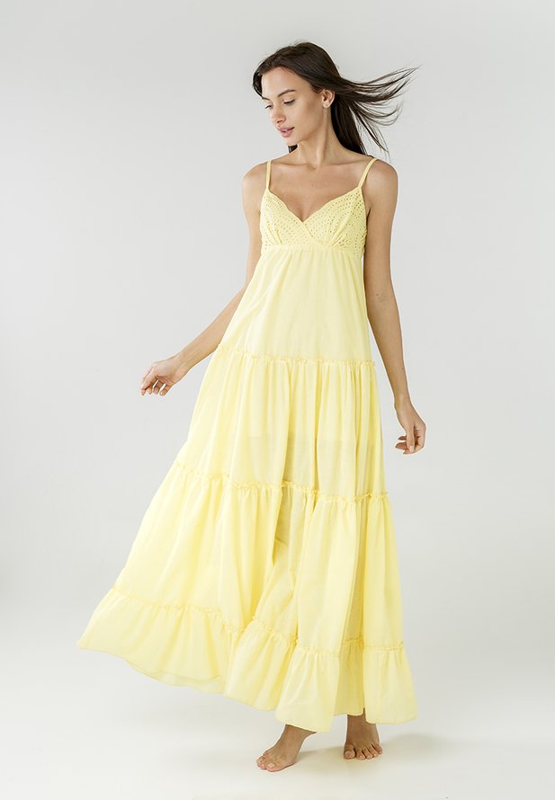 Сарафан Ora с вышивкой по лифу и объемной юбкой желтого цвета, (46-48) M