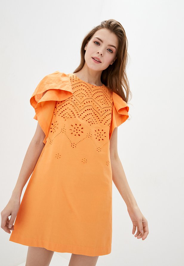 Короткое платье ORA из прошвы оранжевого цвета., (48-50) L