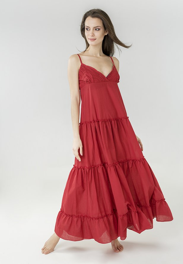 Сарафан Ora с вышивкой по лифу и объемной юбкой красного цвета, (52-54) XXL