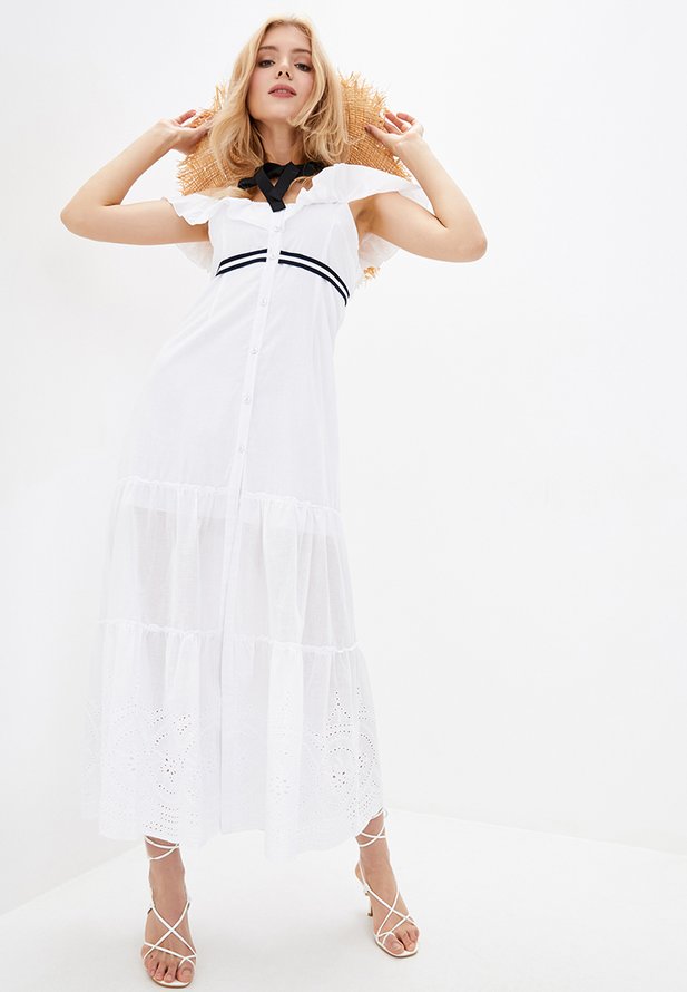 Длинное платье ORA белого цвета в морском стиле., (52-54) XXL