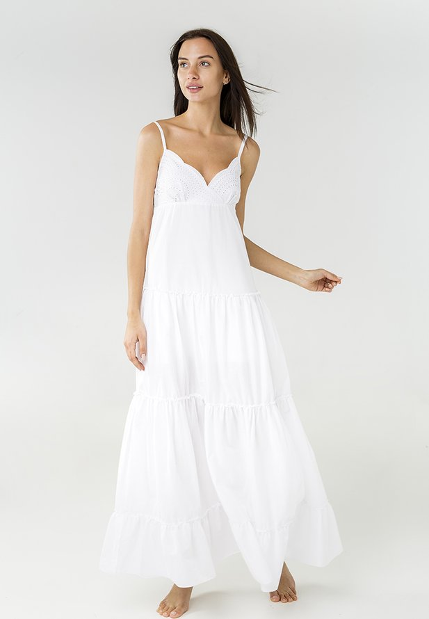 Сарафан Ora с вышивкой по лифу и объемной юбкой белого цвета, (50-52) XL