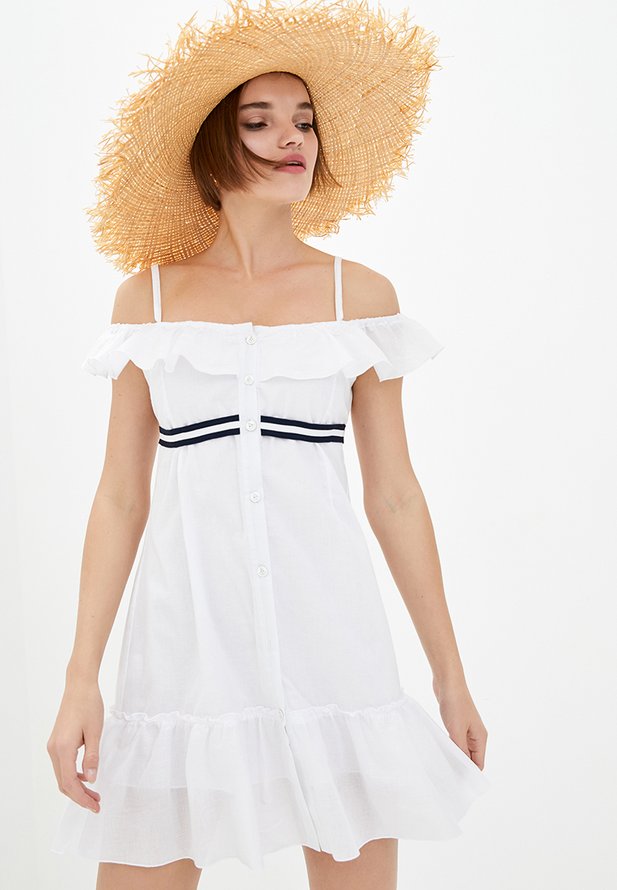 Короткое платье ORA белого цвета в морском стиле., (50-52) XL