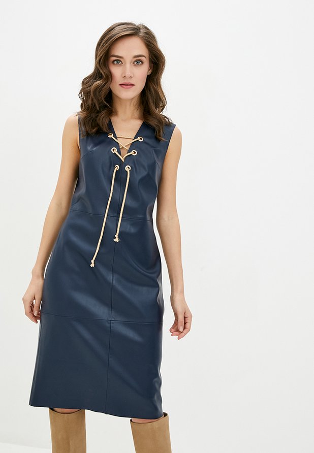 Платье ORA с люверсами с экокожи цвет синий, (50-52) XL