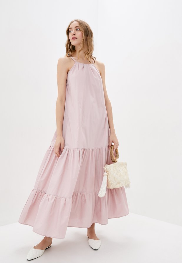 Длинное свободное платье ORA из хлопка розового цвета., (48-50) L