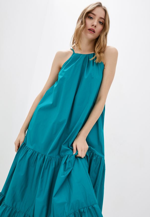Длинное свободное платье ORA из хлопка зеленого цвета., (52-54) XXL