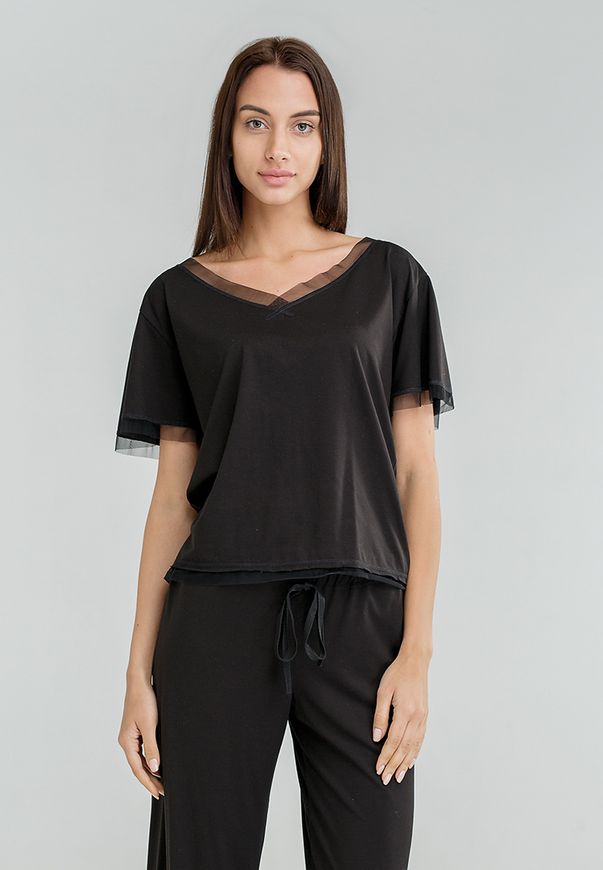 Пижама женская ORA черного цвета, декорированная сеткой., (50-52) XL