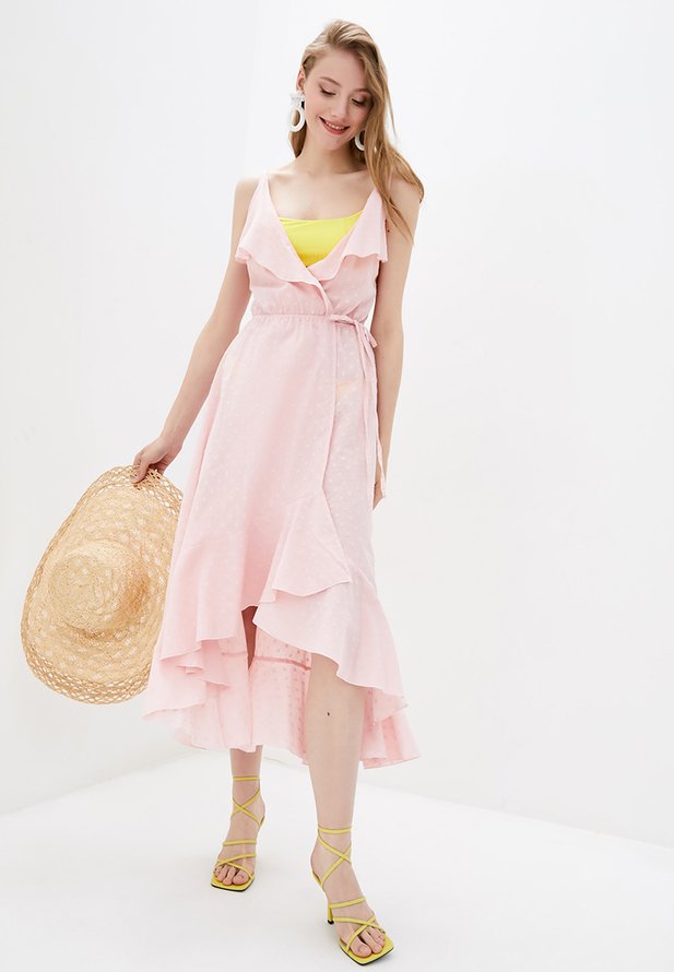 Пляжное платье ORA, регулируемое на талии, нежно-розового цвета из фактурного хлопка., (48-50) L