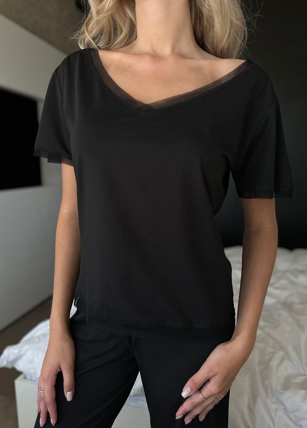 Піжама жіноча ORA чорного кольору декорована сіткою., (46-48) M