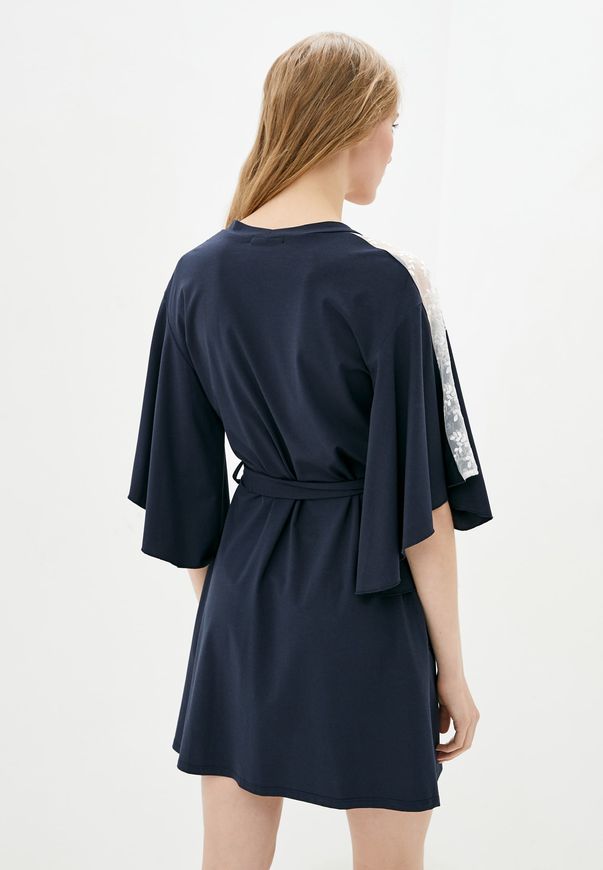 Халат жіночий домашній ORA темно-синього кольору із вставками із контрастного мережива на рукавах., (42-44) S