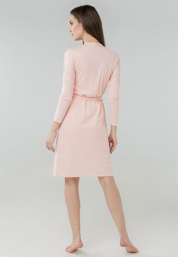 Халат женский ORA с длинным рукавом, розового цвета и вышивкой на карманах., (50-52) XL
