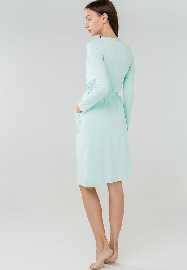 Халат женский ORA с длинным рукавом, мятного цвета и вышивкой на карманах., (50-52) XL