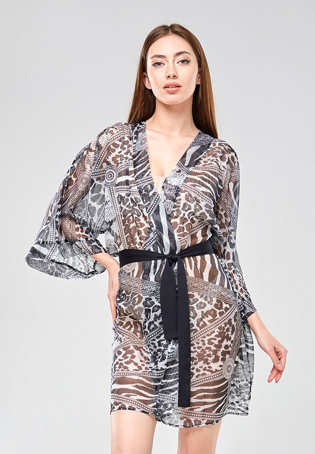 Пляжный халат-кимоно Ora из шифона с зверинным принтом, (50-52) XL