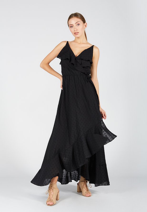 Пляжное платье ORA, регулируемое на талии, черного цвета из фактурного хлопка., (42-44) S
