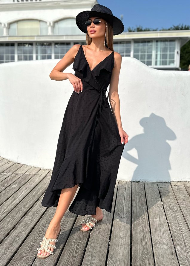 Пляжна сукня ORA, яка регулюється на талії, чорного кольору з фактурного бавовни, (42-44) S