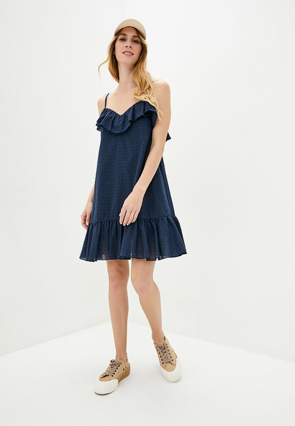 Короткое хлопковое платье ORA темно-синего цвета в мелкий однотонный горошек., (48-50) L