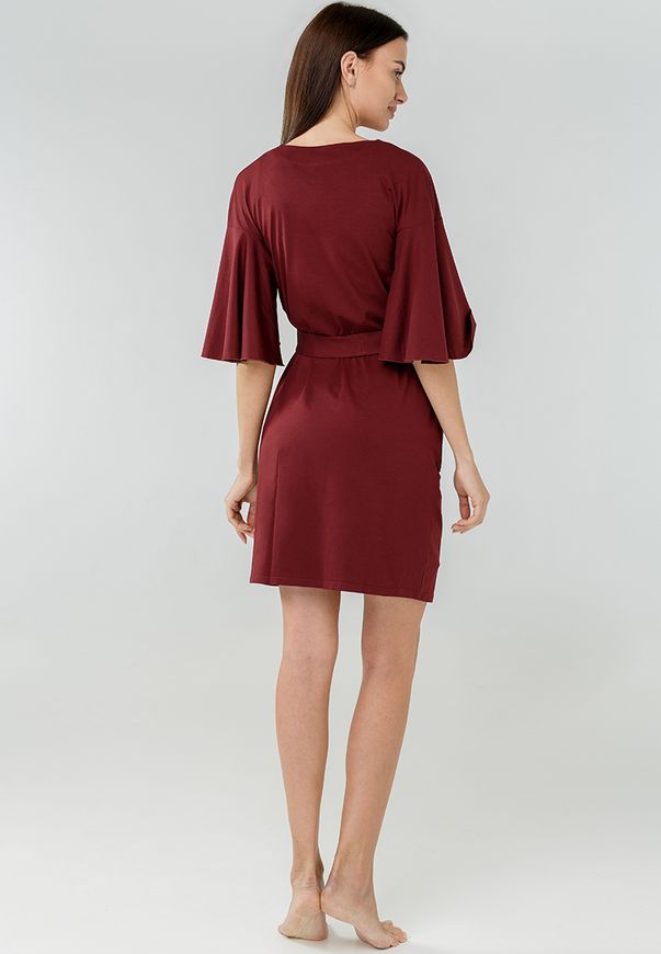 Халат женский ORA с рукавом 3/4, бордового цвета и вышивкой на карманах., (50-52) XL