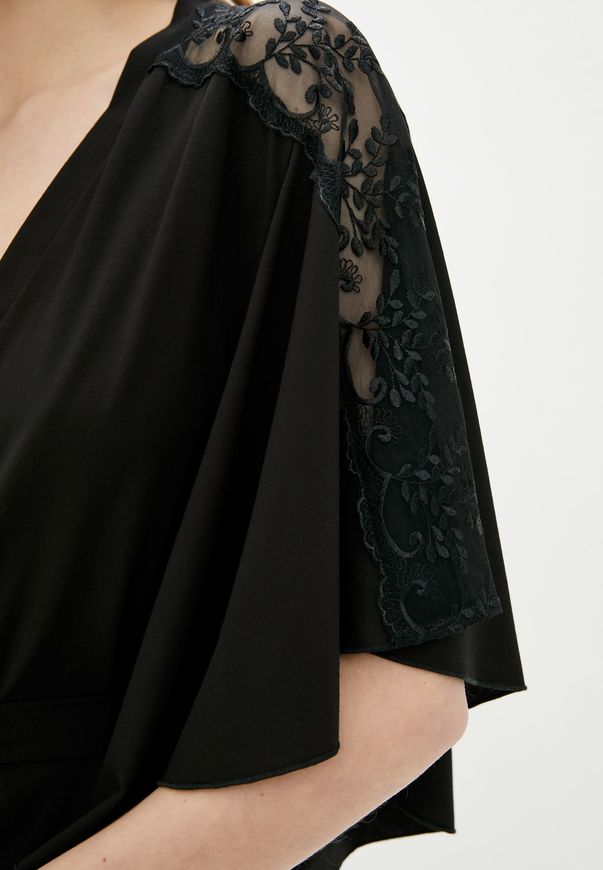 Халат жіночий домашній ORA чорного кольору з мереживом на рукавах., (42-44) S