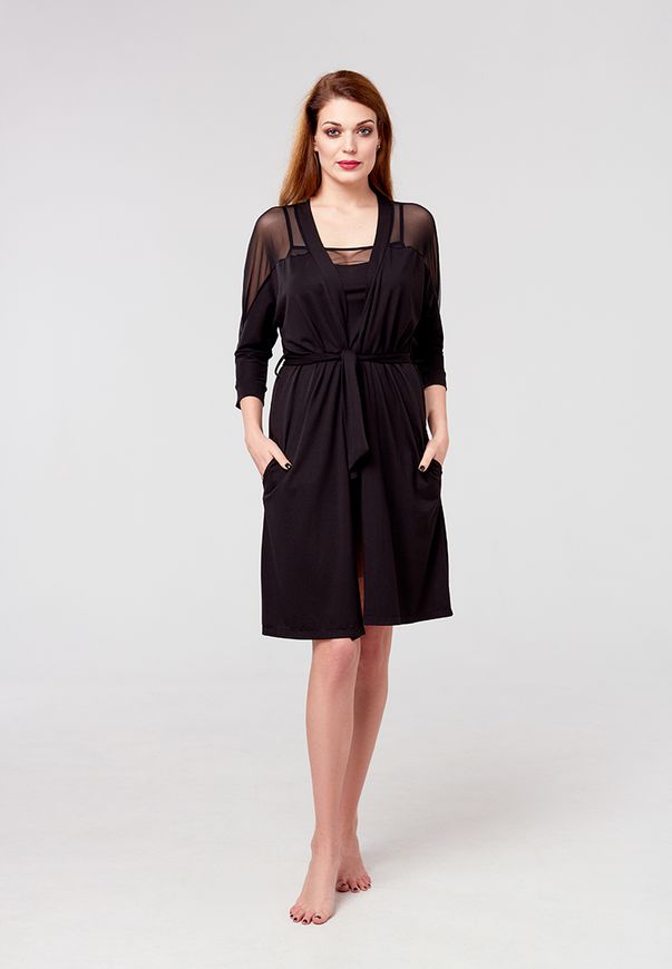 Халат жіночий ORA із вставкою сіткою на плечах та рукавах, чорного кольору., (50-52) XL