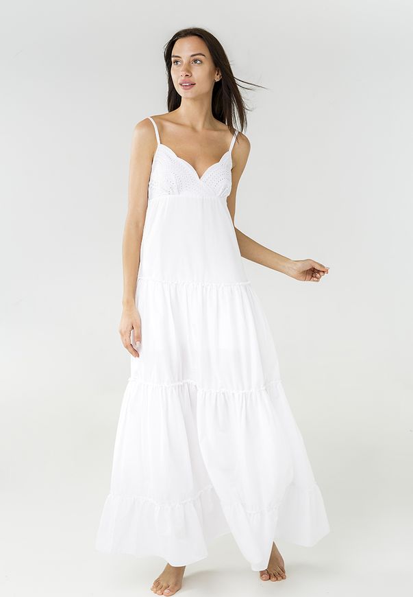 Сарафан Ora з вишивкою по лифу і об'ємною спідницею білого кольору, (50-52) XL