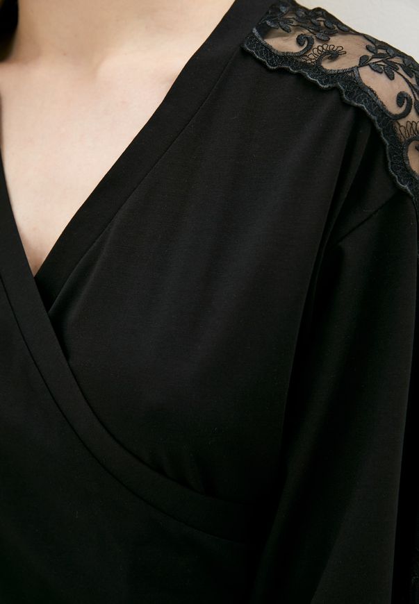 Пижама женская ORA черного цвета с кружевом на рукавах., (42-44) S