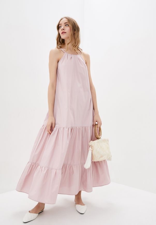 Длинное свободное платье ORA из хлопка розового цвета., (40-42) XS