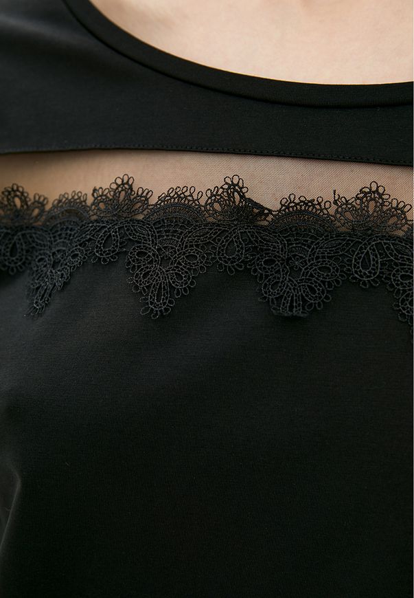 Нічна сорочка ORA з довгим рукавом, чорного кольору, декорована сіткою та мереживом, (42-44) S
