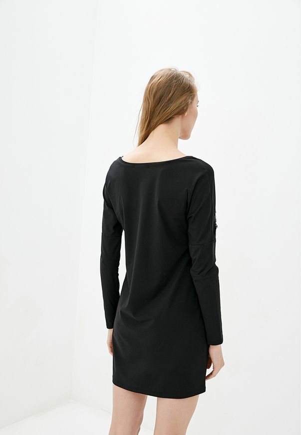 Ночная рубашка ORA с длинным рукавом, черного цвета, декорированная сеткой и кружевом, (42-44) S